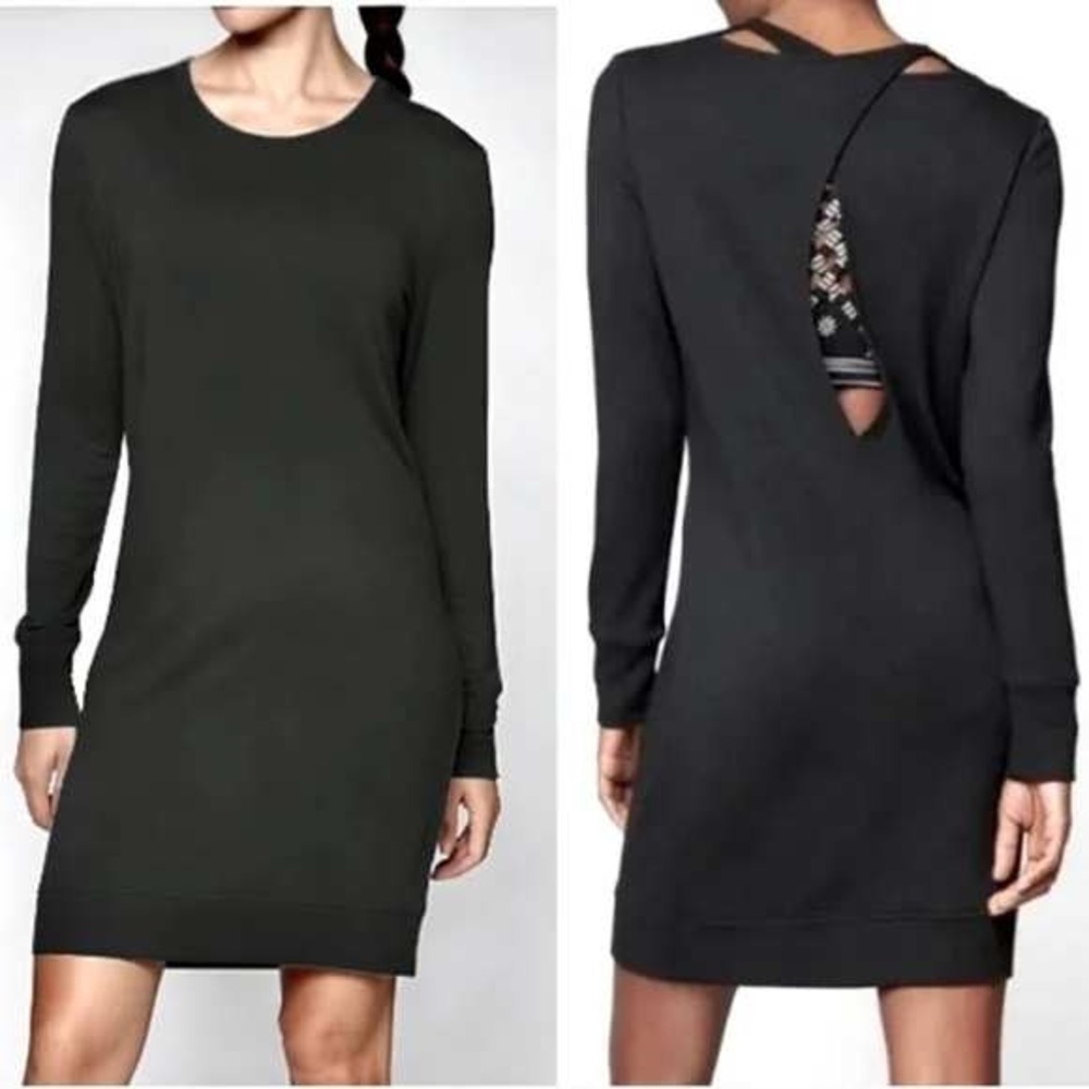 ATHLETA Black Nirvana Go-To Long Sleeve Dress‎ Criss Cross Dress Stretch Size XL